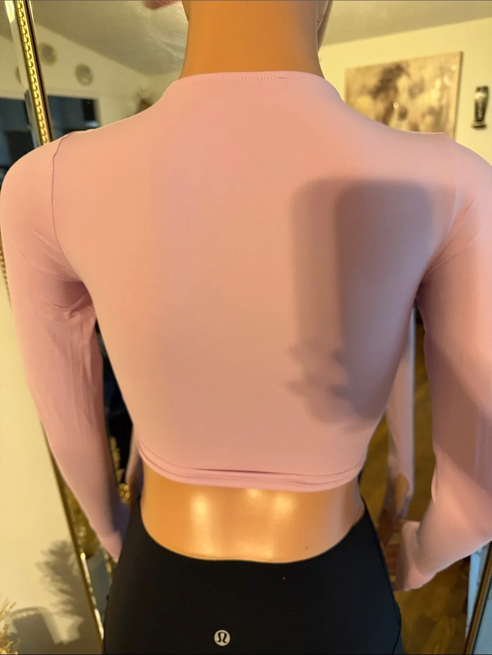 ALO Yoga Blush Pink Long-Sleeve Tie-Front Crop Top